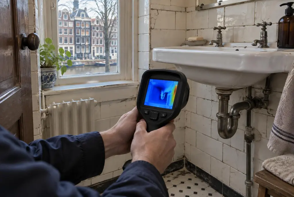 Lekdetectie Waalwijk – badkamer met oude leidingen achter de tegels
