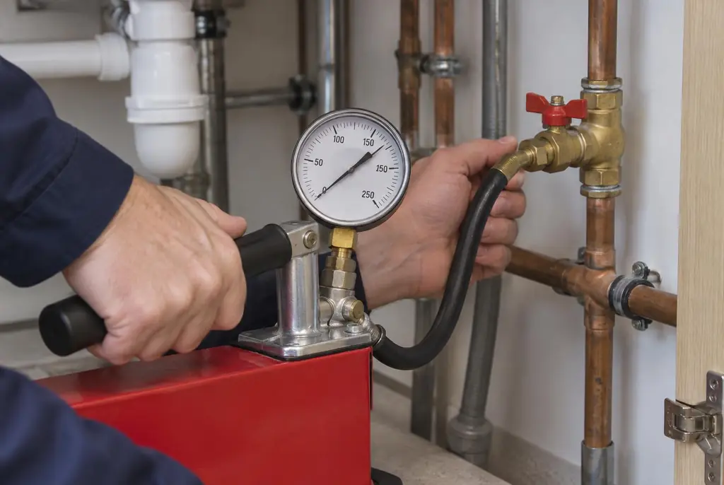 Lekdetectie Waalwijk – druktest op een waterleiding met een manometer