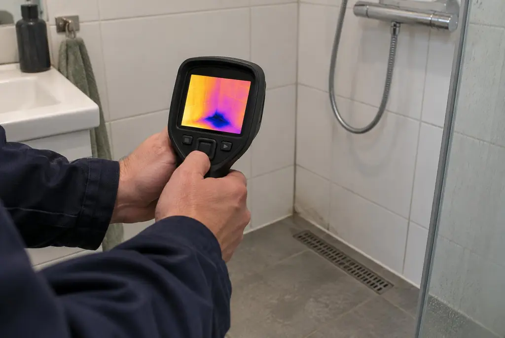 Lekdetectie Waalwijk – lekdetectiespecialist met warmtebeeldcamera in een badkamer